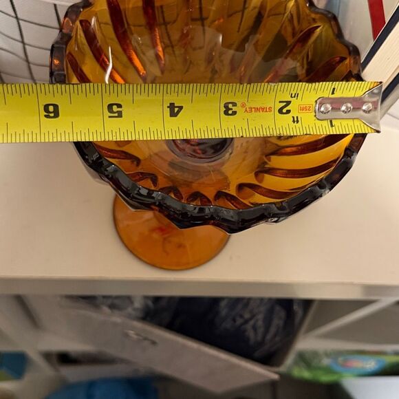 Vintage Amber Glass Compote Dish Indiana Glass Lotus Blossom 1960s